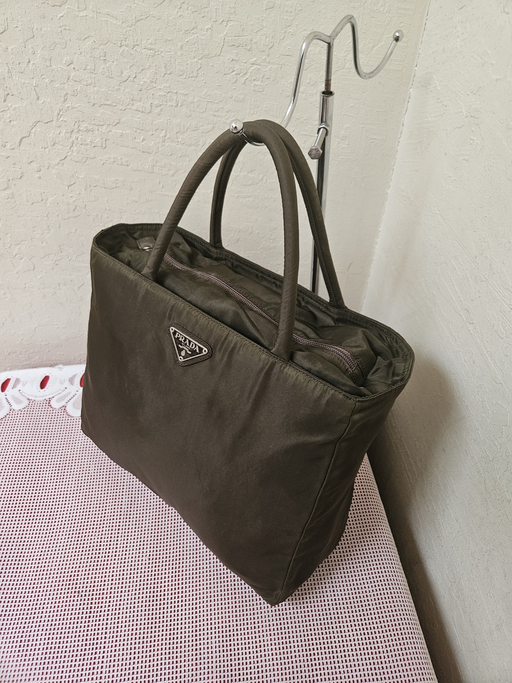 Prada Nylon Green Handbag Vintage Satchel Authentic - Picture 4 of 16